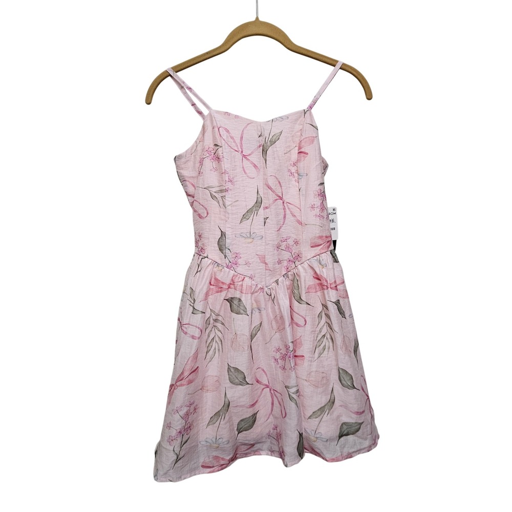 Ava & Yelly Fit Flare Dress Girls 12 Pink Floral Ribbon Bow Coquette Cottagecore